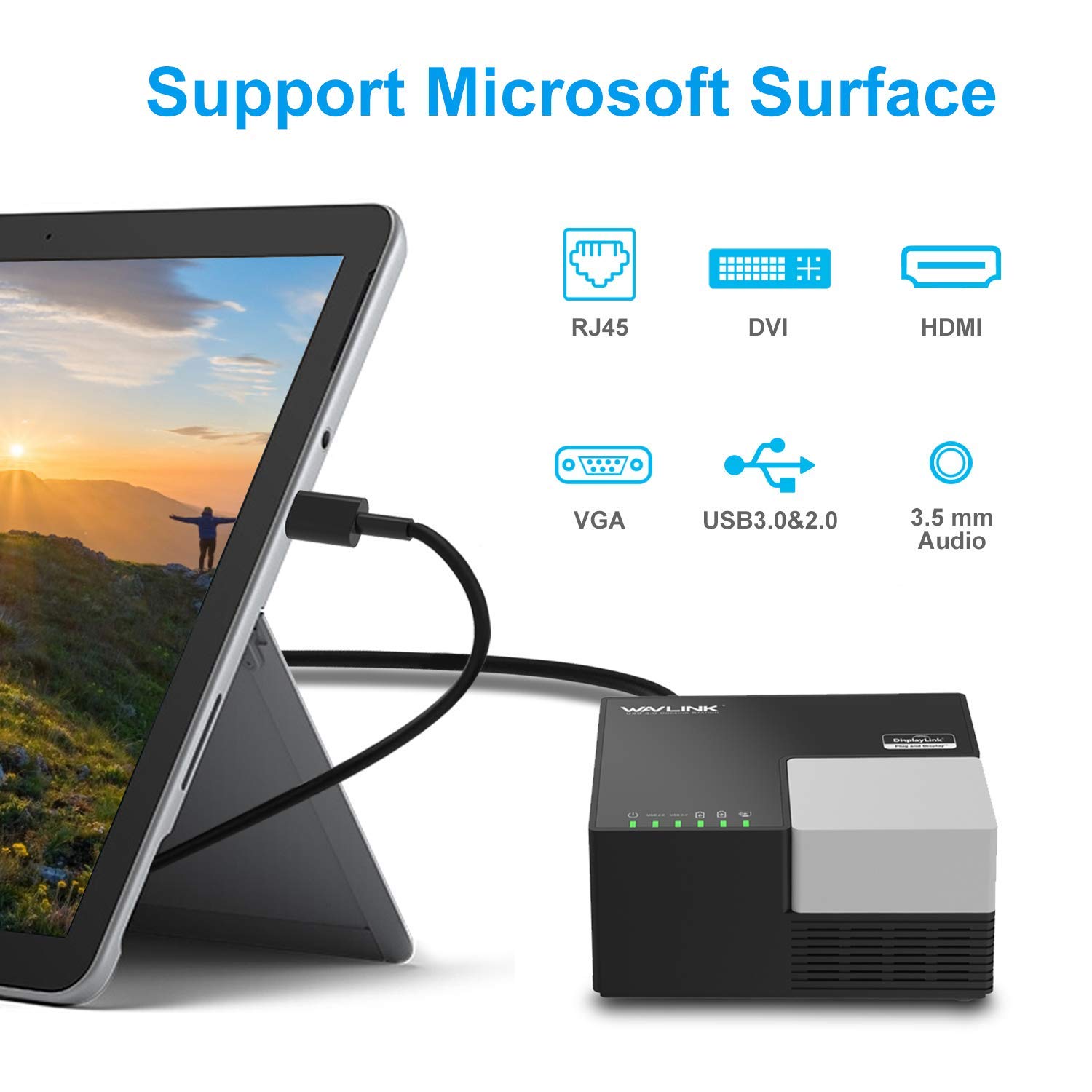 WAVLINK USB Laptop Docking Station Dual Monitors, DisplayLink